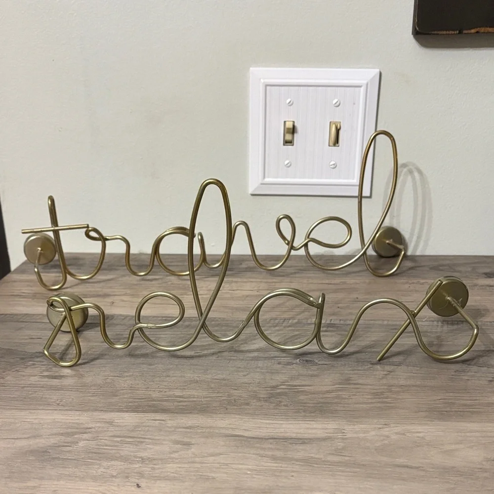 PRE OWNED Travel & Relax Gold-tone Script Art Wire Wall Decor Set of 2